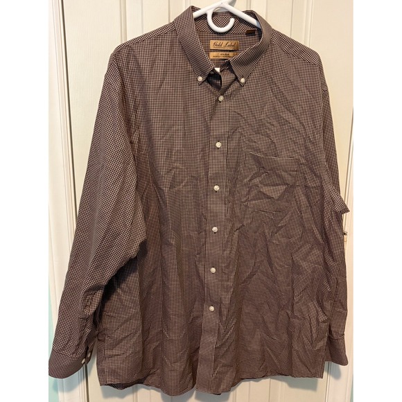 Roundtree & Yorke Gold Label Dress Shirt Mens XL Brown Houndstooth See Info - Picture 1 of 7